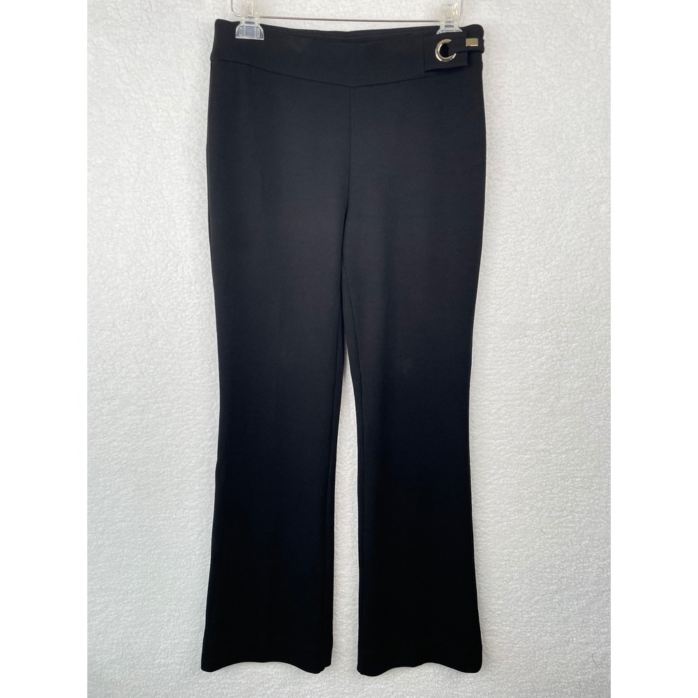 Chicos 0 R Black Textured Flare Leg Trouser Pant w/C-Ring Hardware Detail Womens